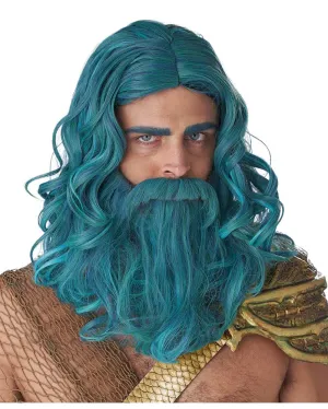 Ocean King Long Blue Wig and Beard Set