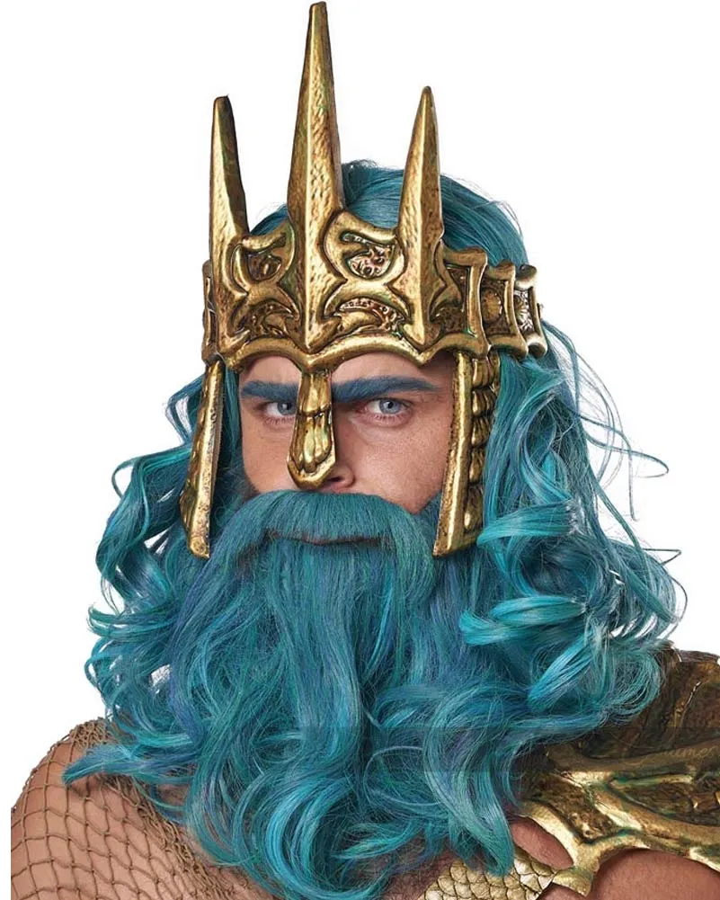 Ocean King Long Blue Wig and Beard Set