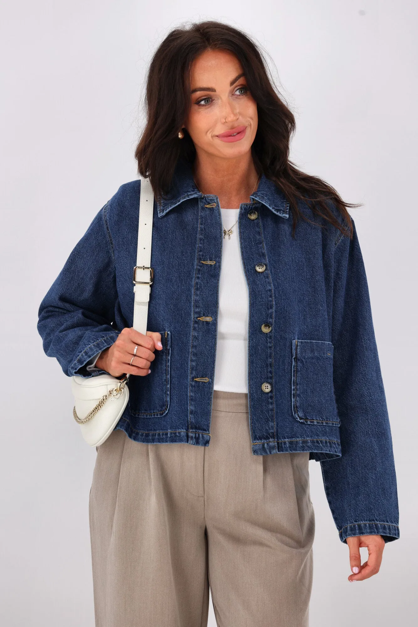 ONLY Lerin Pocket Denim Jacket Dark Blue