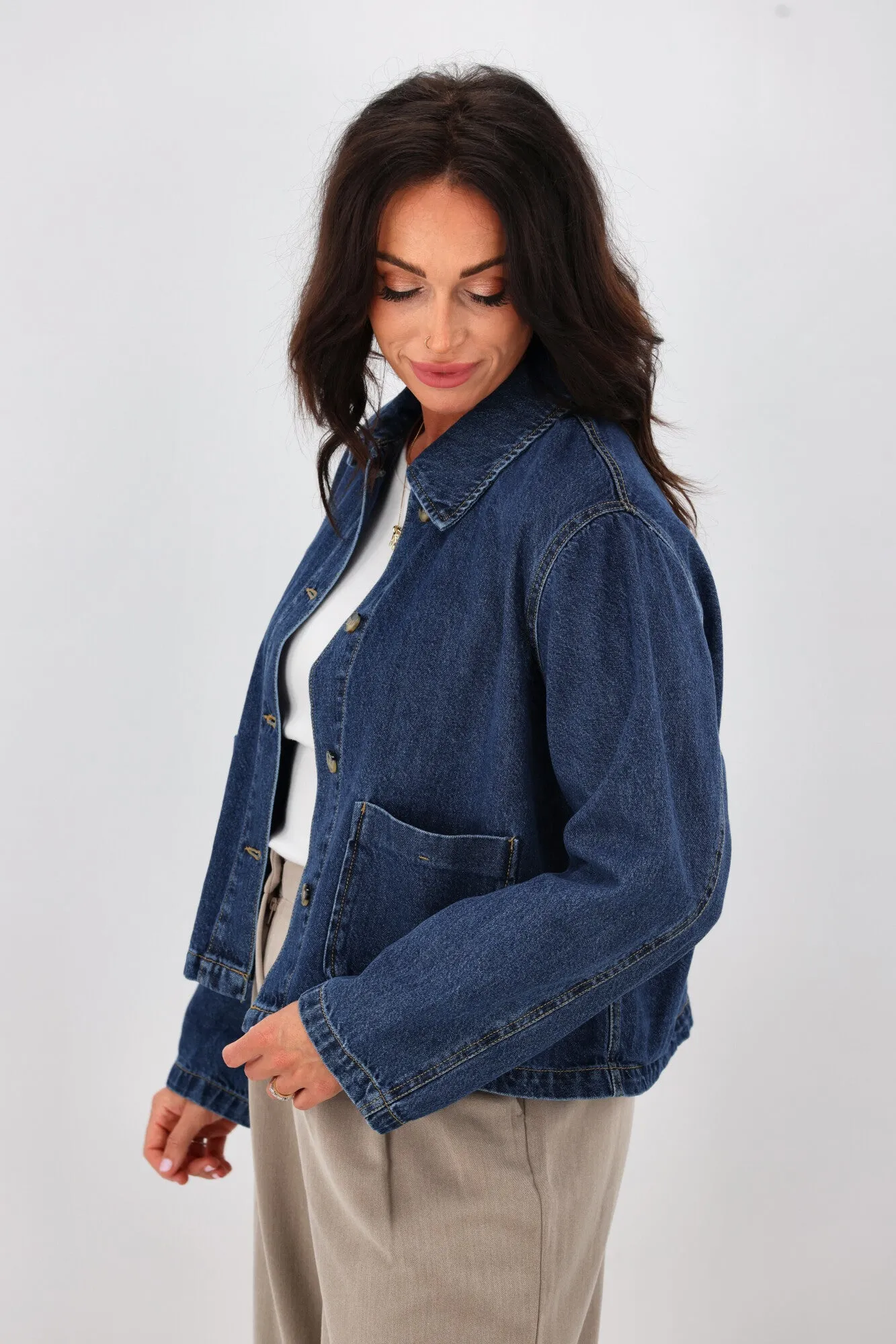 ONLY Lerin Pocket Denim Jacket Dark Blue