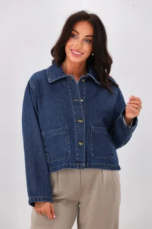 ONLY Lerin Pocket Denim Jacket Dark Blue