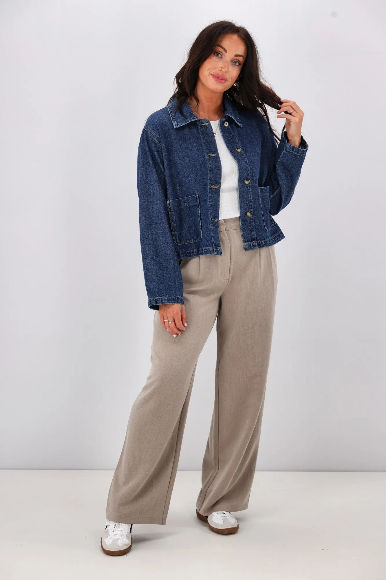 ONLY Lerin Pocket Denim Jacket Dark Blue