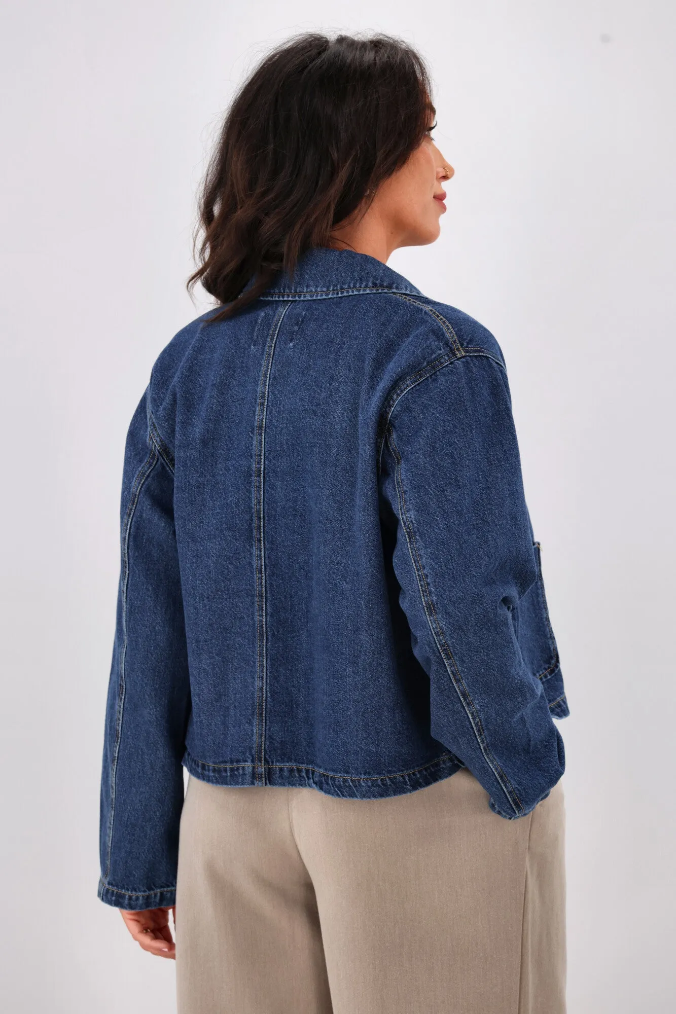 ONLY Lerin Pocket Denim Jacket Dark Blue
