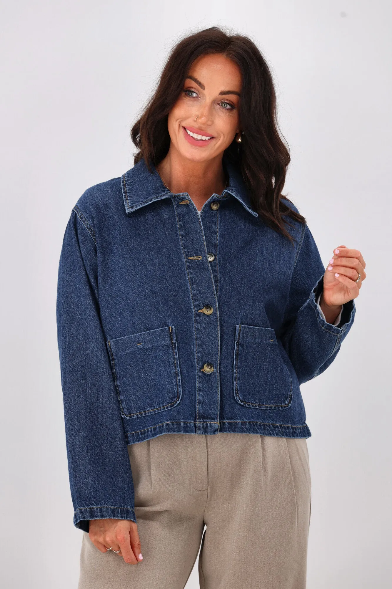 ONLY Lerin Pocket Denim Jacket Dark Blue