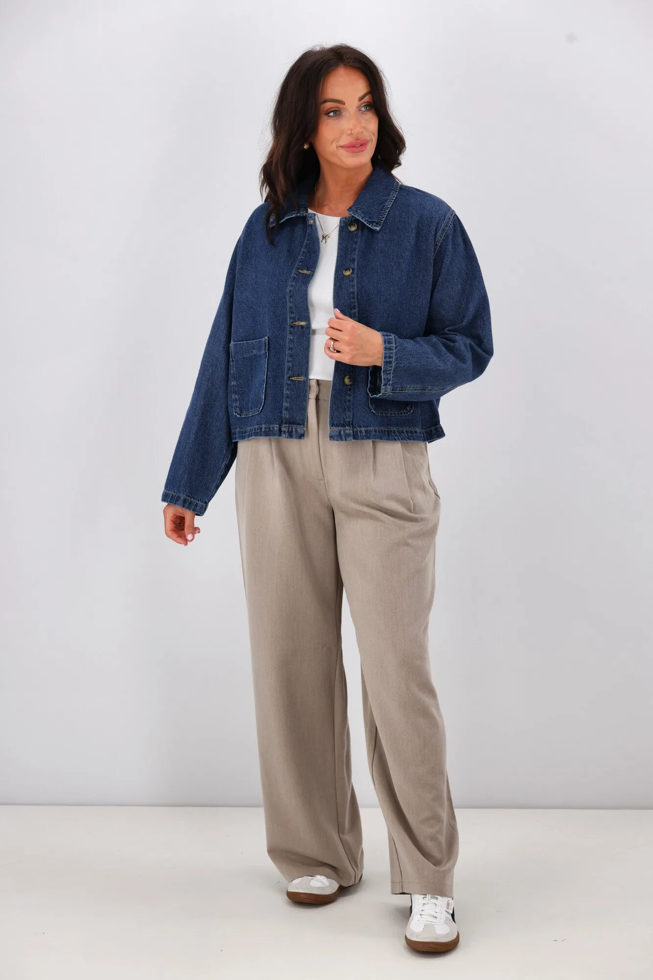 ONLY Lerin Pocket Denim Jacket Dark Blue