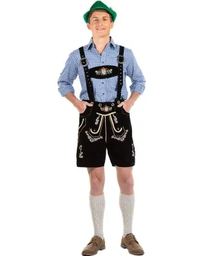 Oskar Deluxe Black Lederhosen Mens Costume