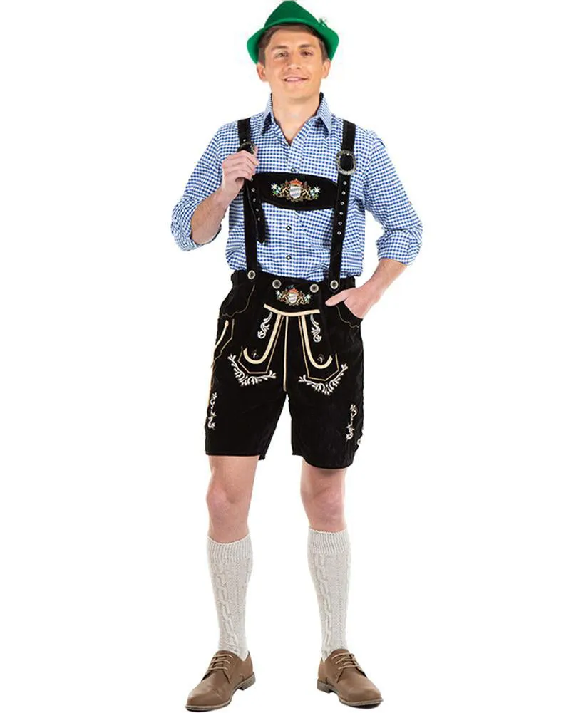 Oskar Deluxe Black Lederhosen Mens Costume