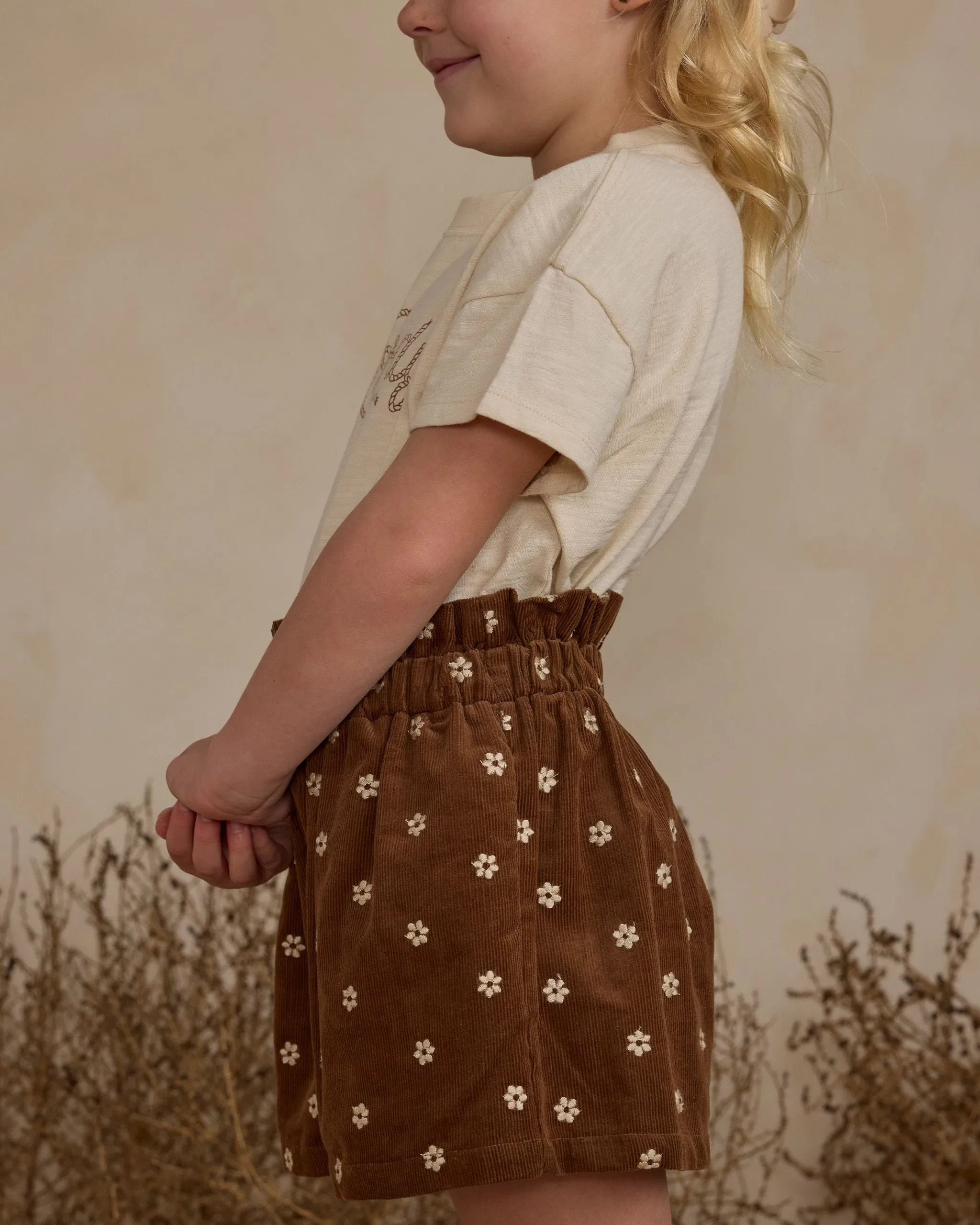 Paperbag Short || Floral Embroidery