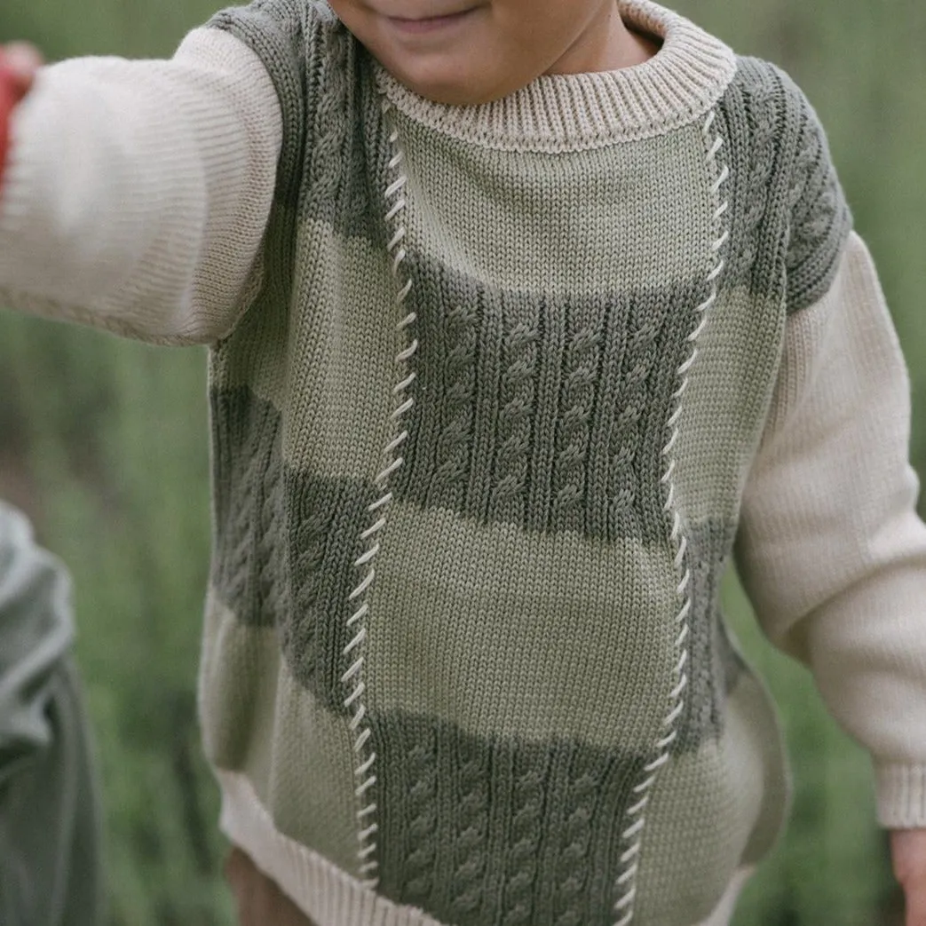 Patchwork Sweater Sage/Natural