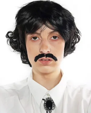 Pedro Short Black Wig and Moustache Set