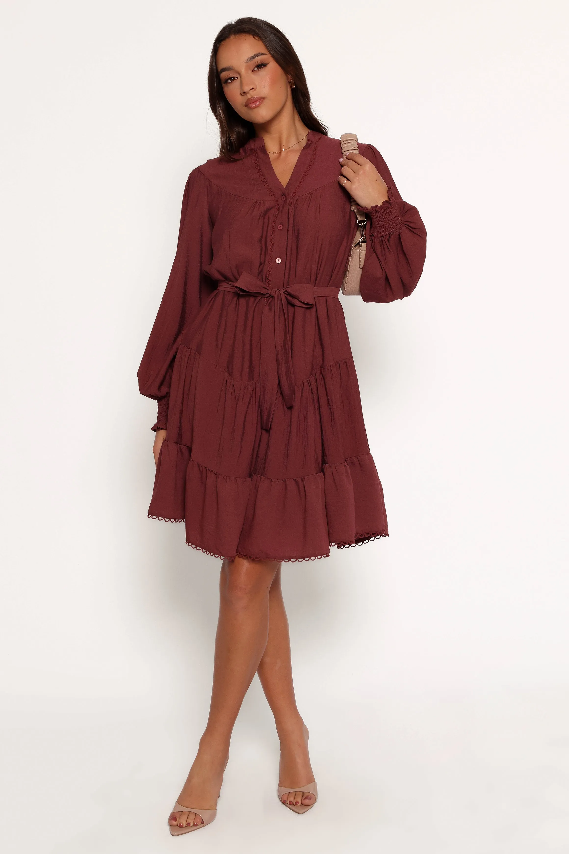 Pierce Long Sleeve Mini Dress - Dark Wine