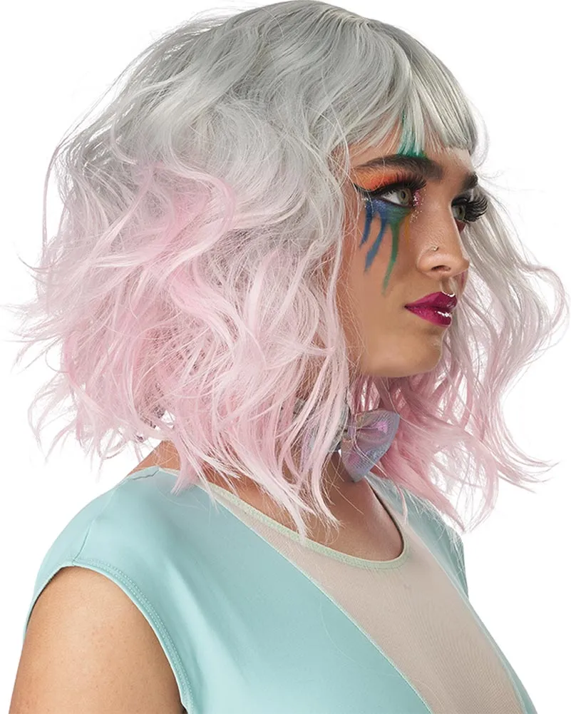 Pink and Grey Wavy Bob Wig