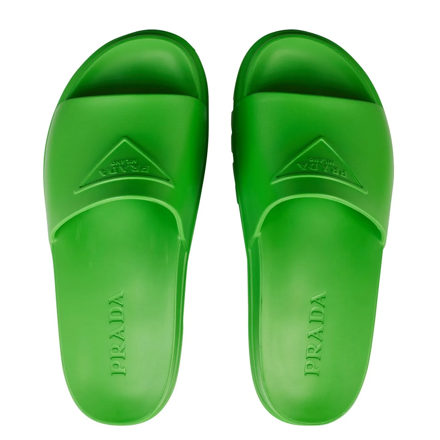 Prada Green Rubber Logo Sliders