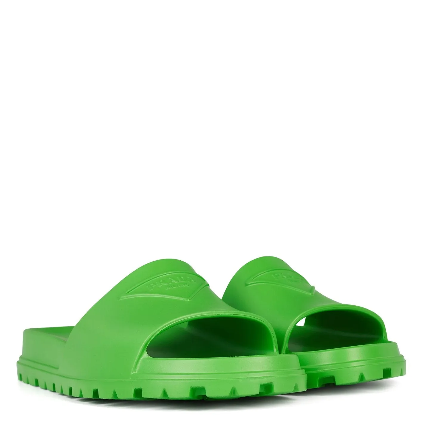 Prada Green Rubber Logo Sliders