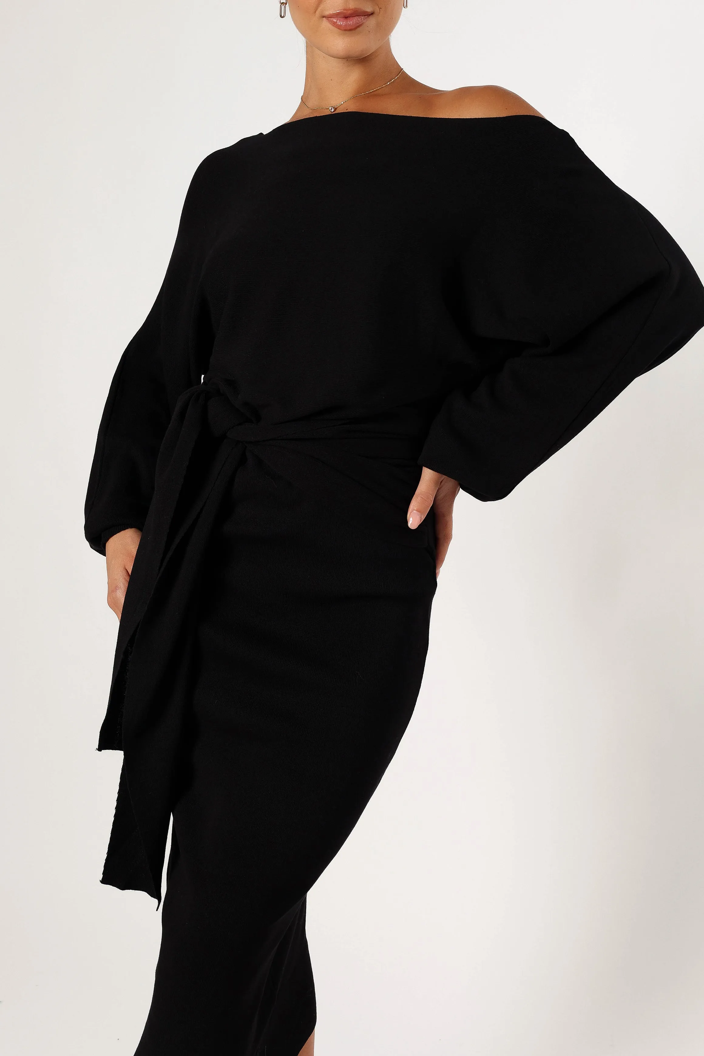 Prancer Off Shoulder Midi Dress - Black