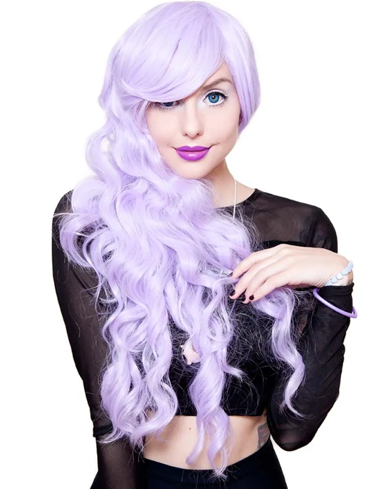 Premium Long Wavy Lavender Wig