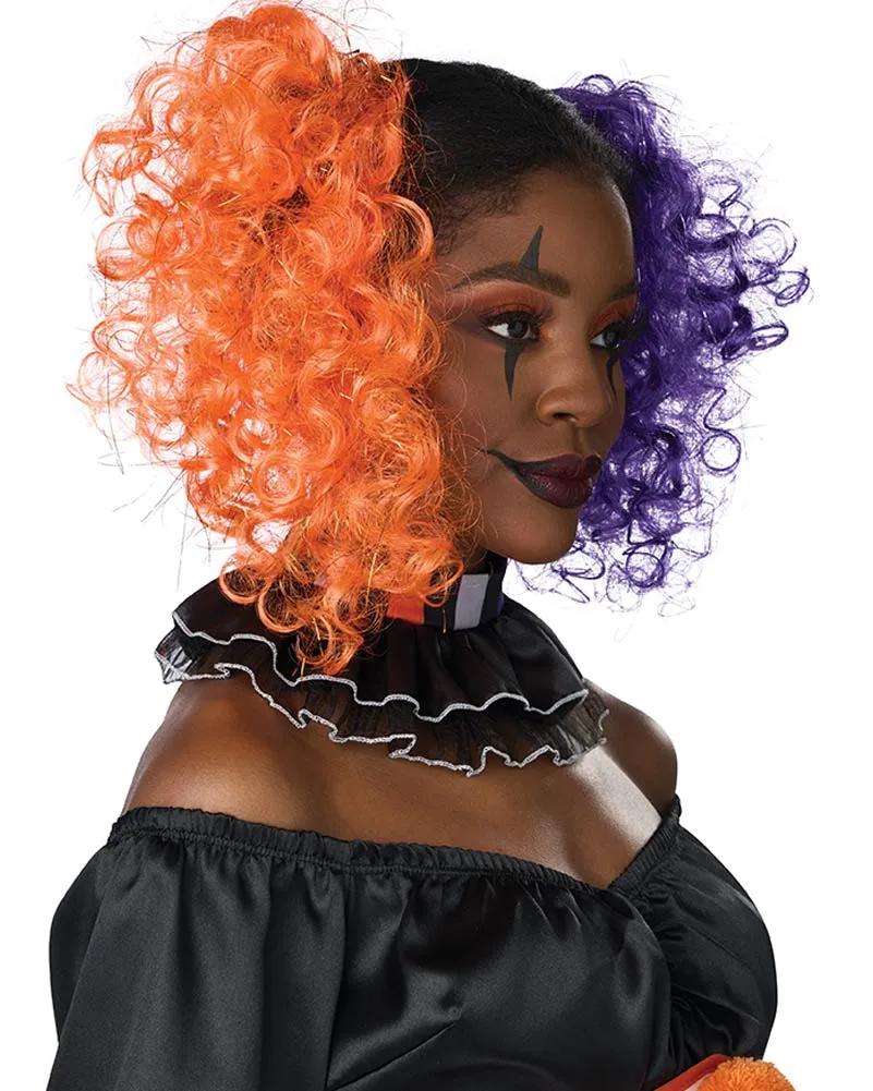 Purple and Orange Curly Clips Wig