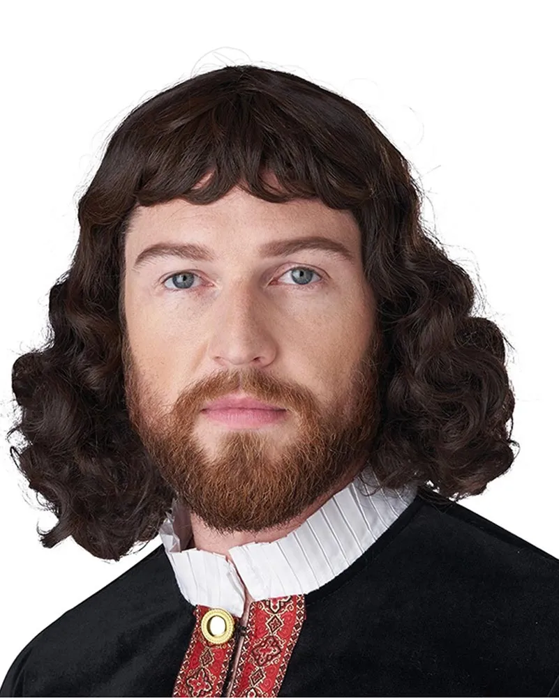 Renaissance Lord Curly Brown Wig