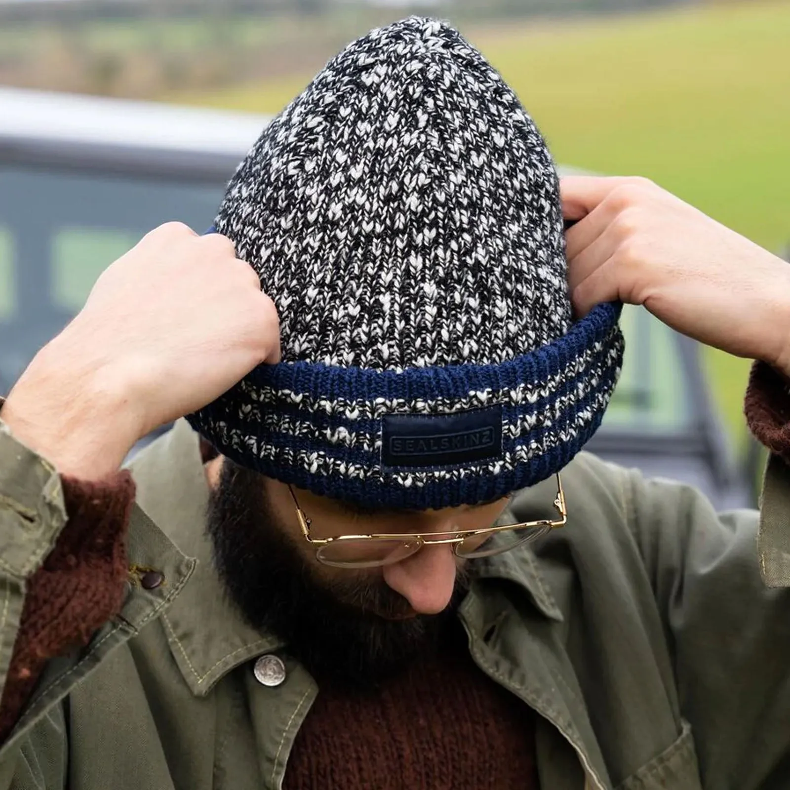Sealskinz Horsey Waterproof Twisted Yarn Beanie - Black/White/Navy