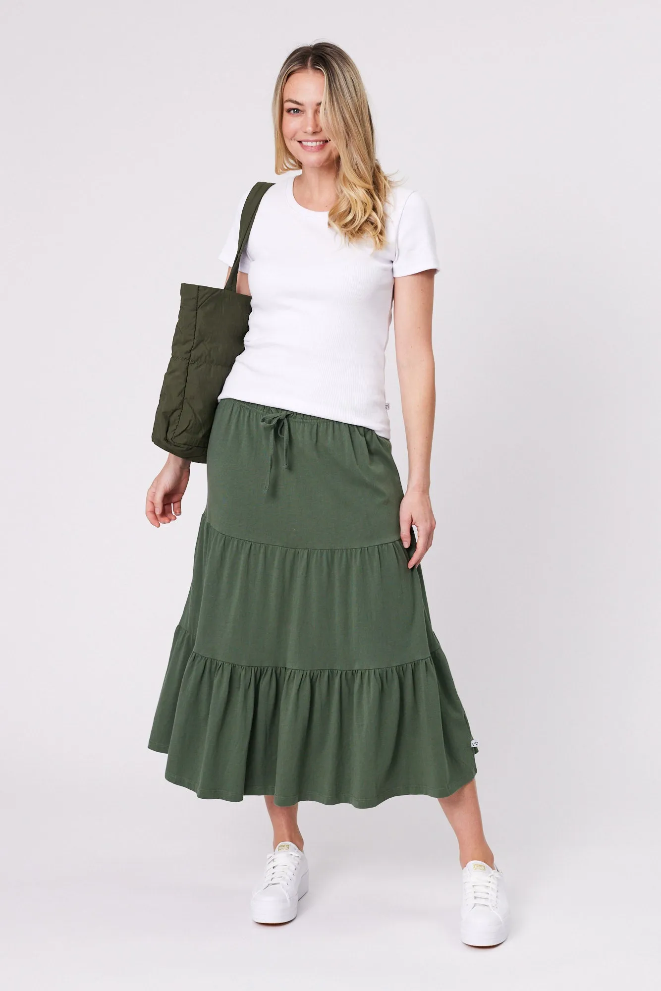 Shine On Essentials Midi Skirt Khaki
