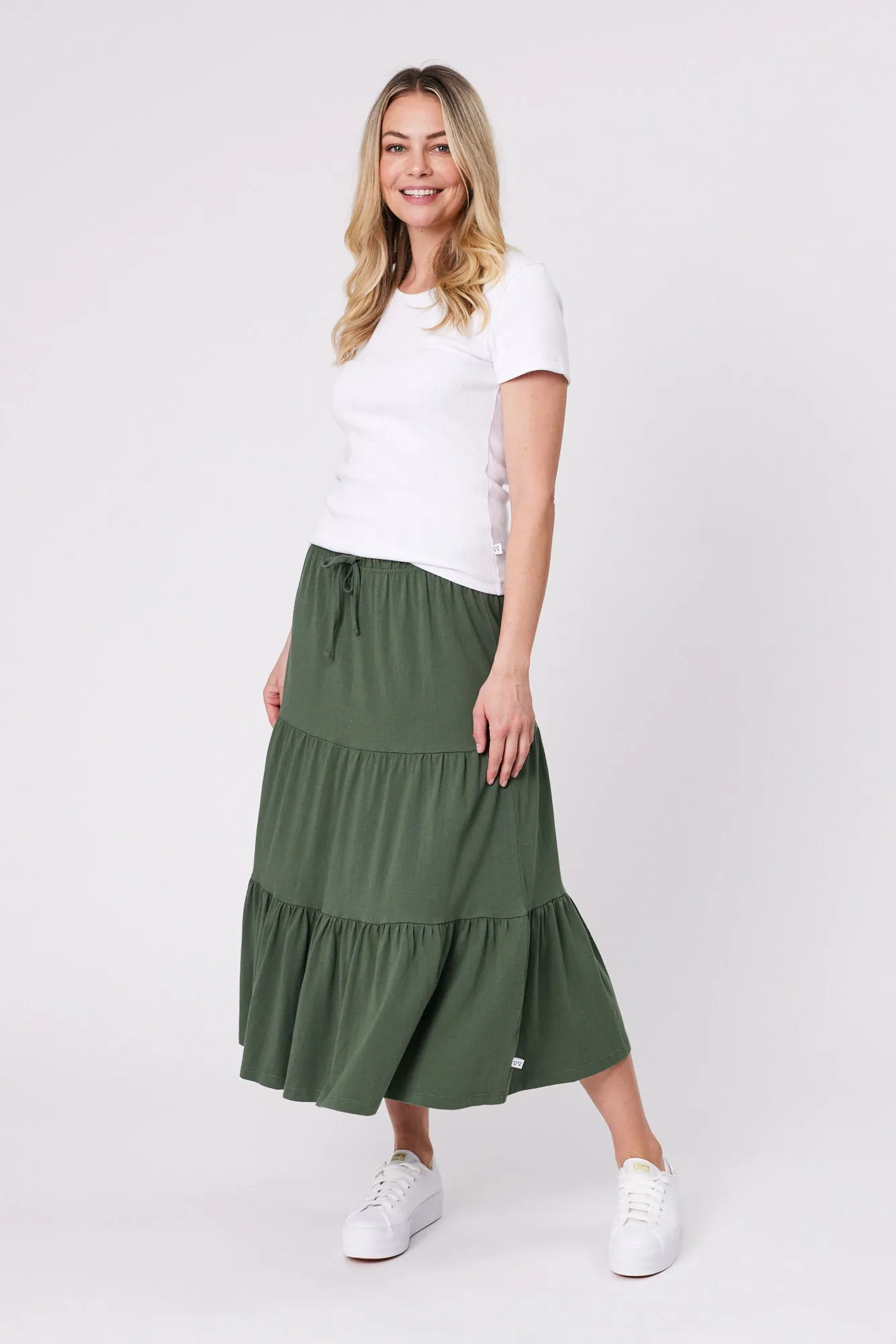 Shine On Essentials Midi Skirt Khaki