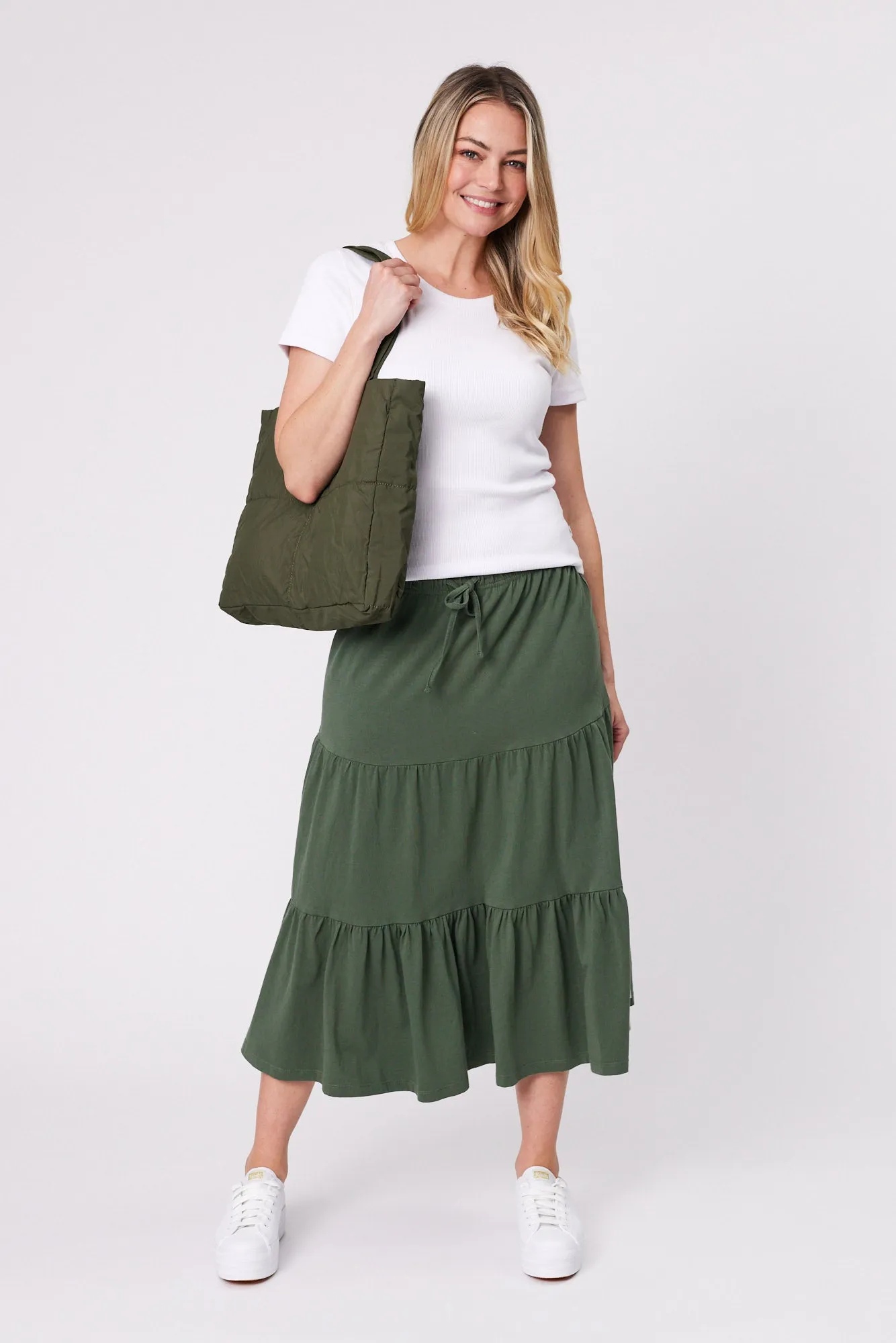 Shine On Essentials Midi Skirt Khaki