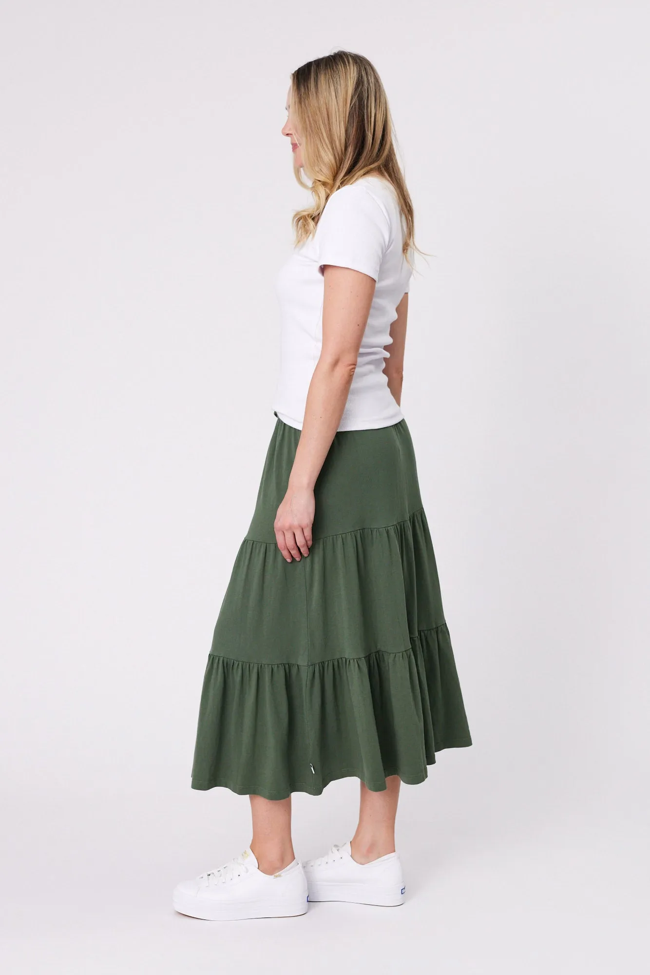 Shine On Essentials Midi Skirt Khaki