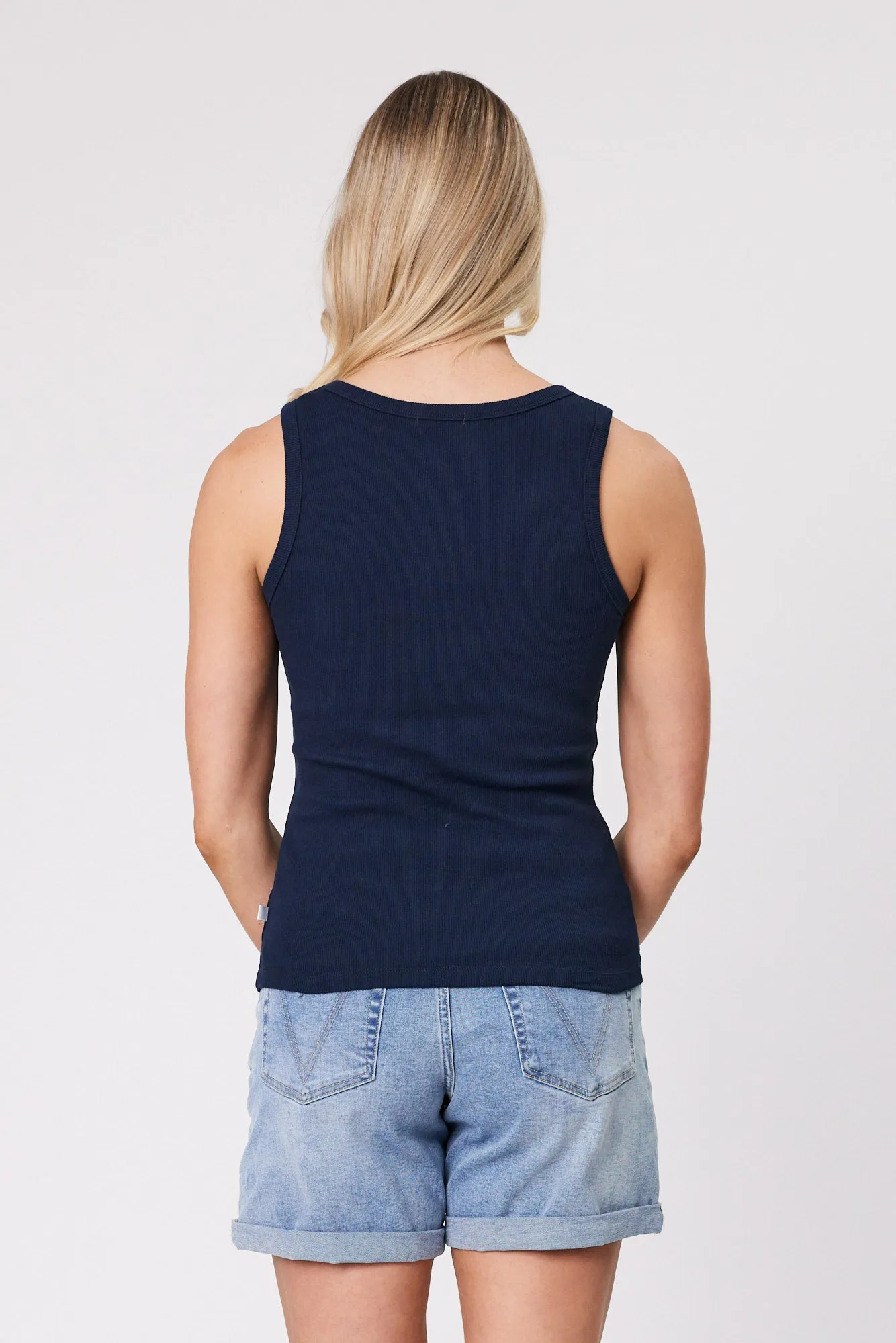 Shine On Essentials Rib Tank Navy