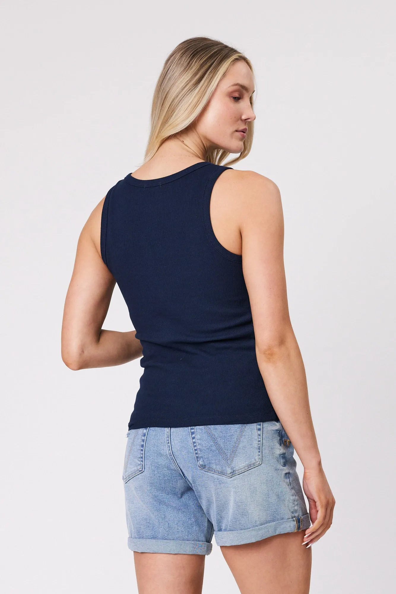 Shine On Essentials Rib Tank Navy