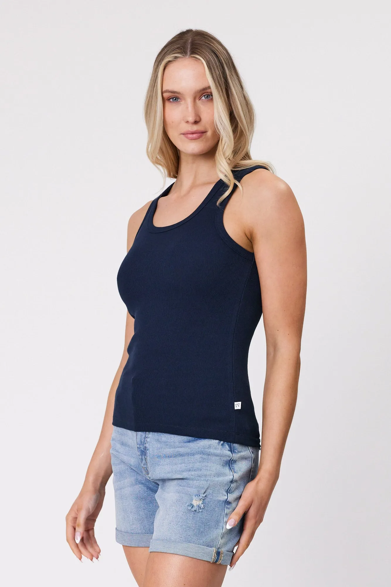 Shine On Essentials Rib Tank Navy