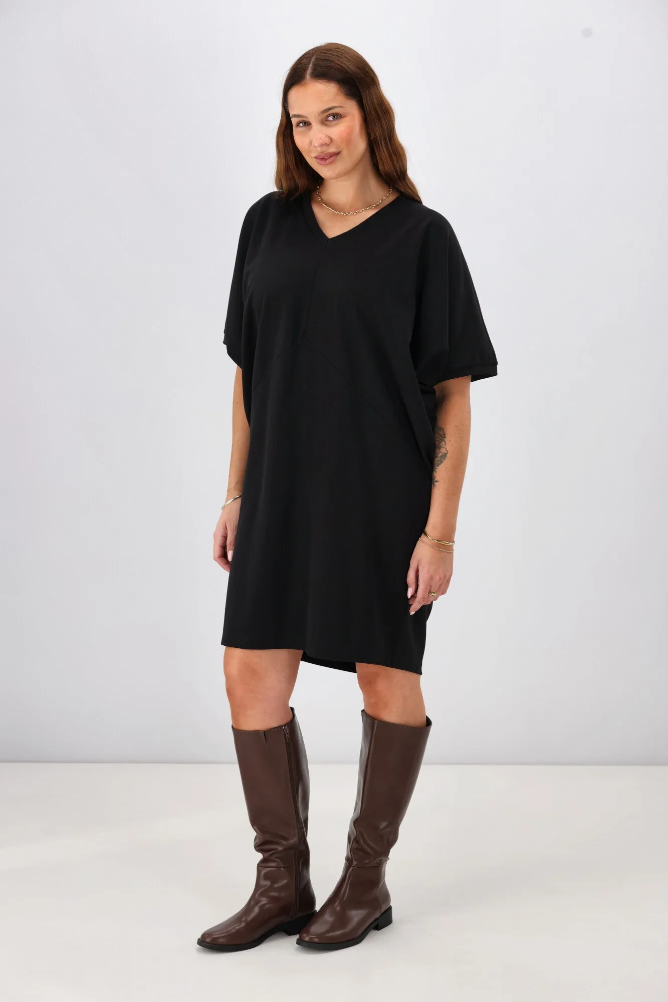 Shine On Label Analaya Angled Panel Knit Tunic Dress Black