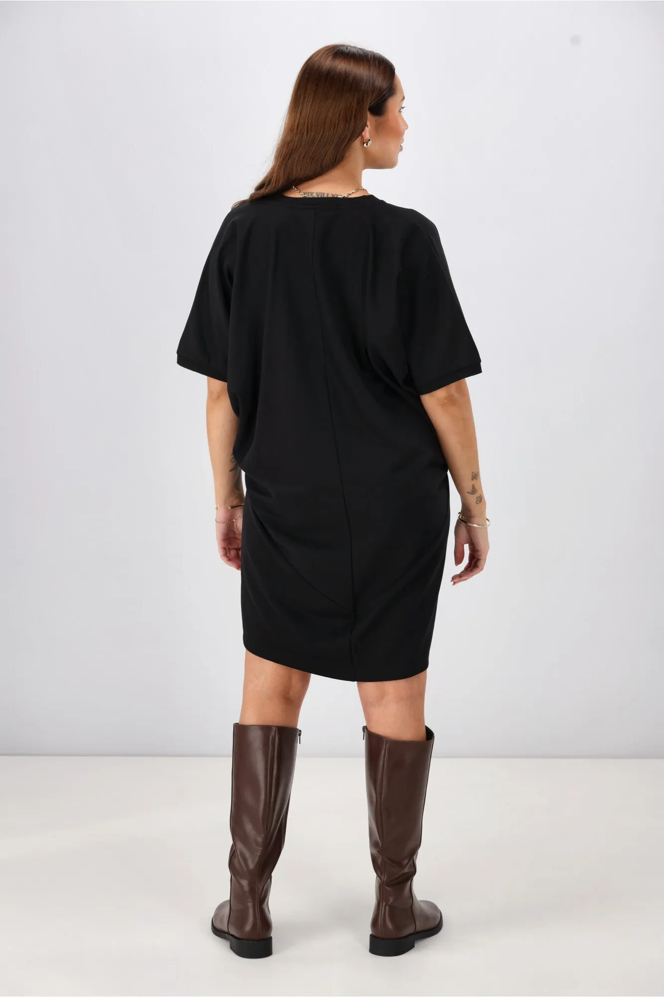 Shine On Label Analaya Angled Panel Knit Tunic Dress Black