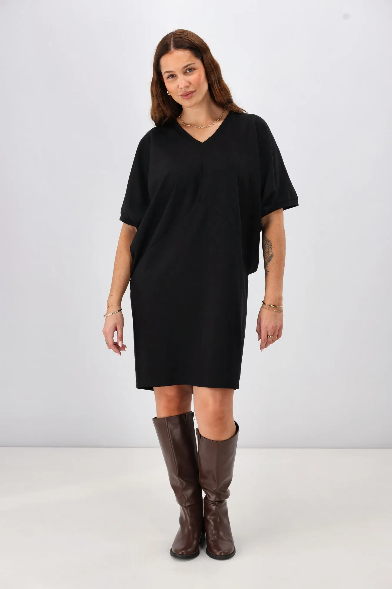 Shine On Label Analaya Angled Panel Knit Tunic Dress Black