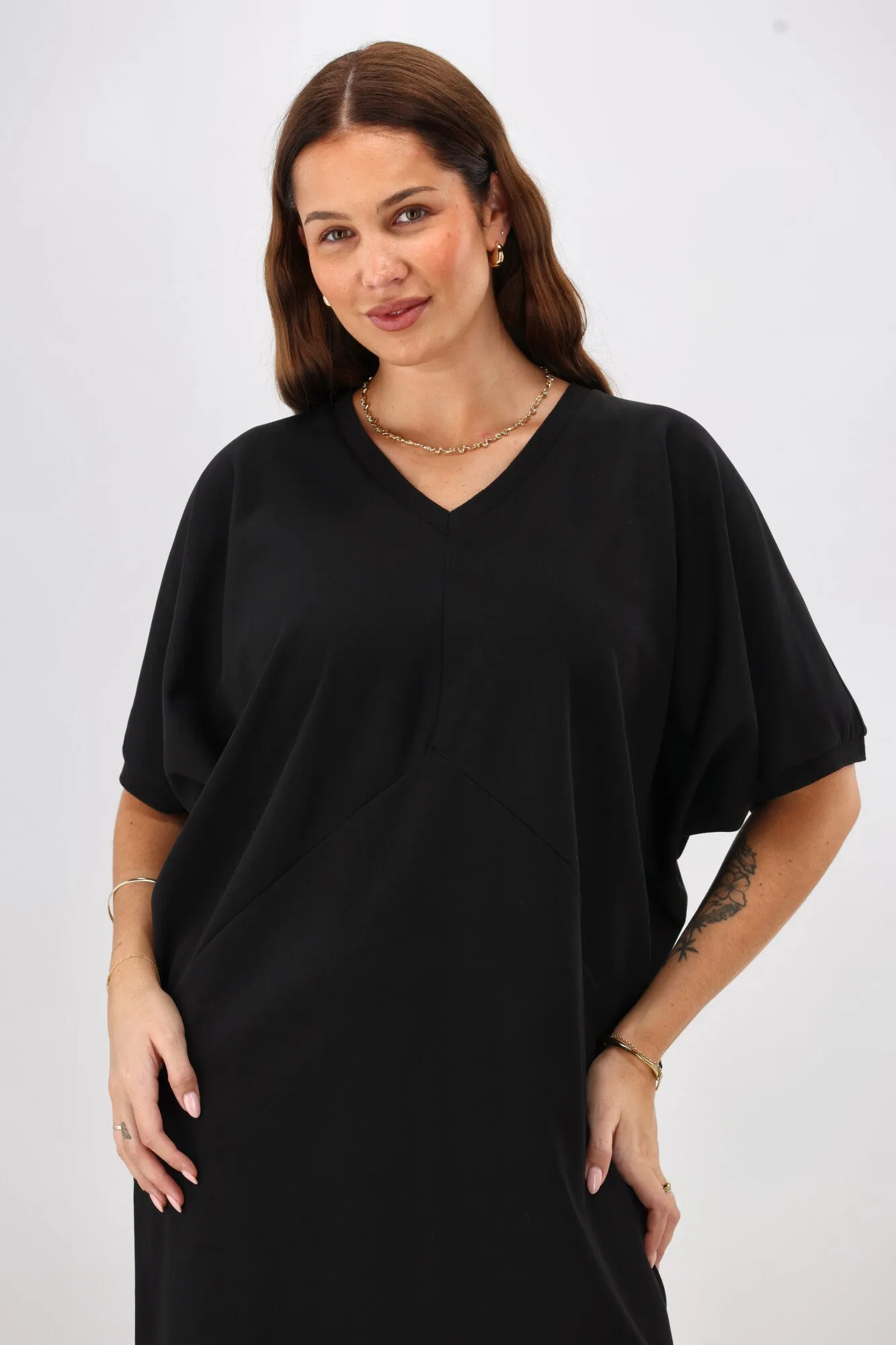 Shine On Label Analaya Angled Panel Knit Tunic Dress Black