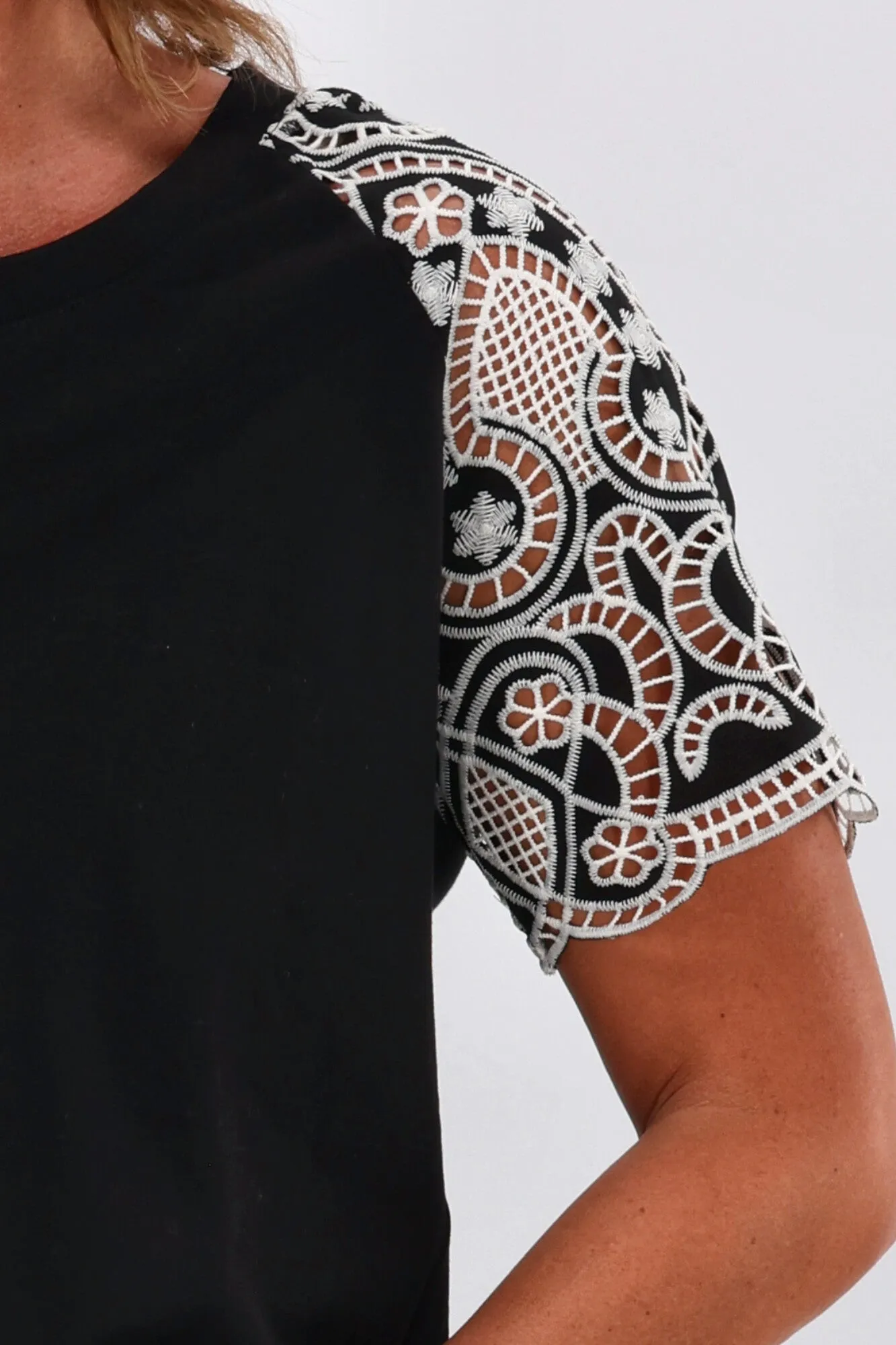 Shine On Label Dorset Embroidery Cut Out Top Black