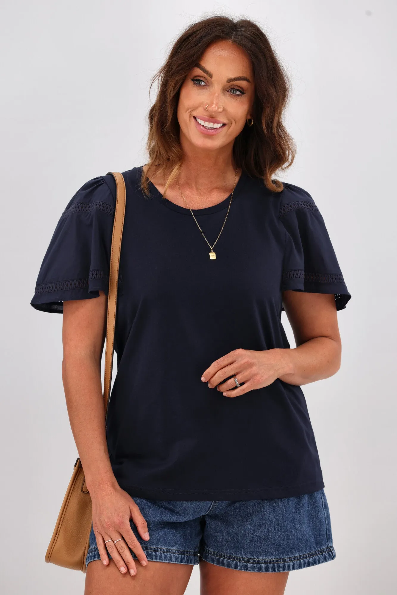 Shine On Label Ella Flutter Sleeve Top Midnight
