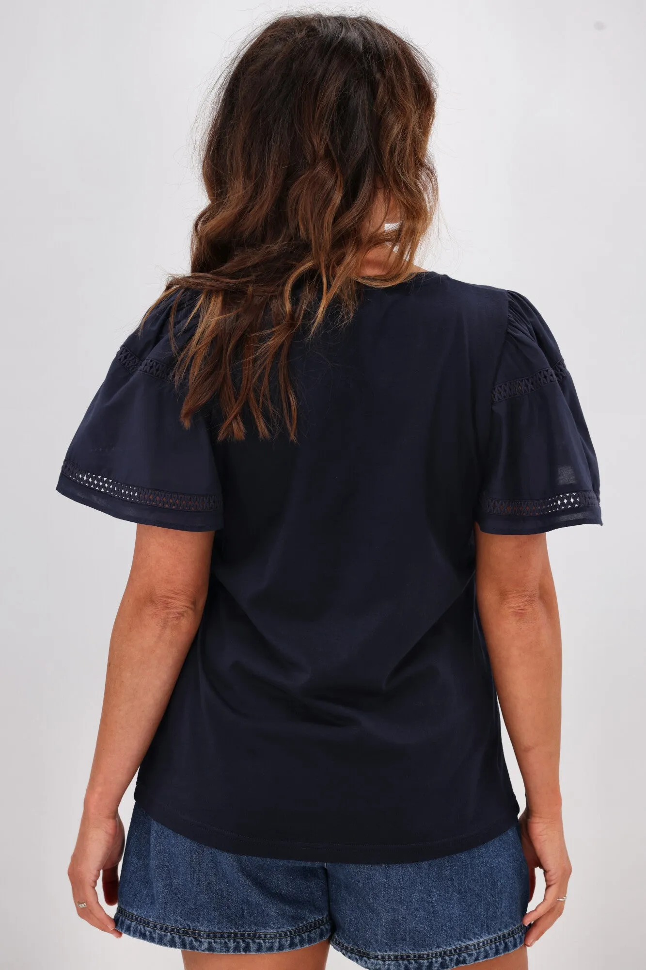 Shine On Label Ella Flutter Sleeve Top Midnight