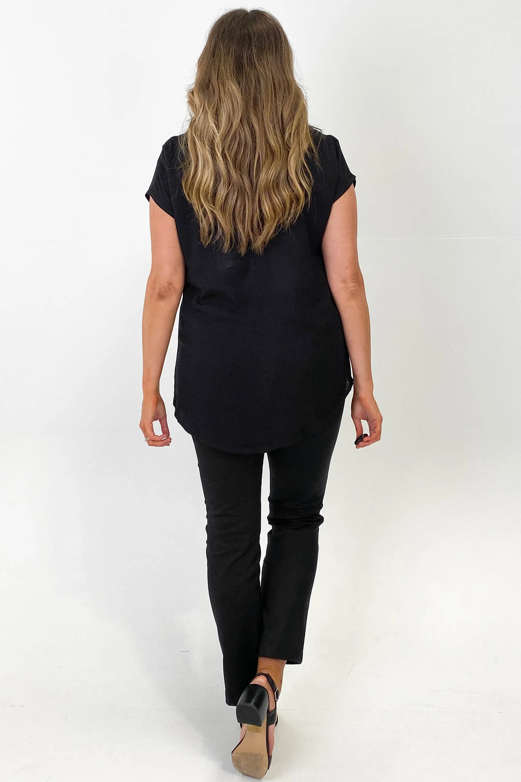 Shine On Label Hi Lo Top Black