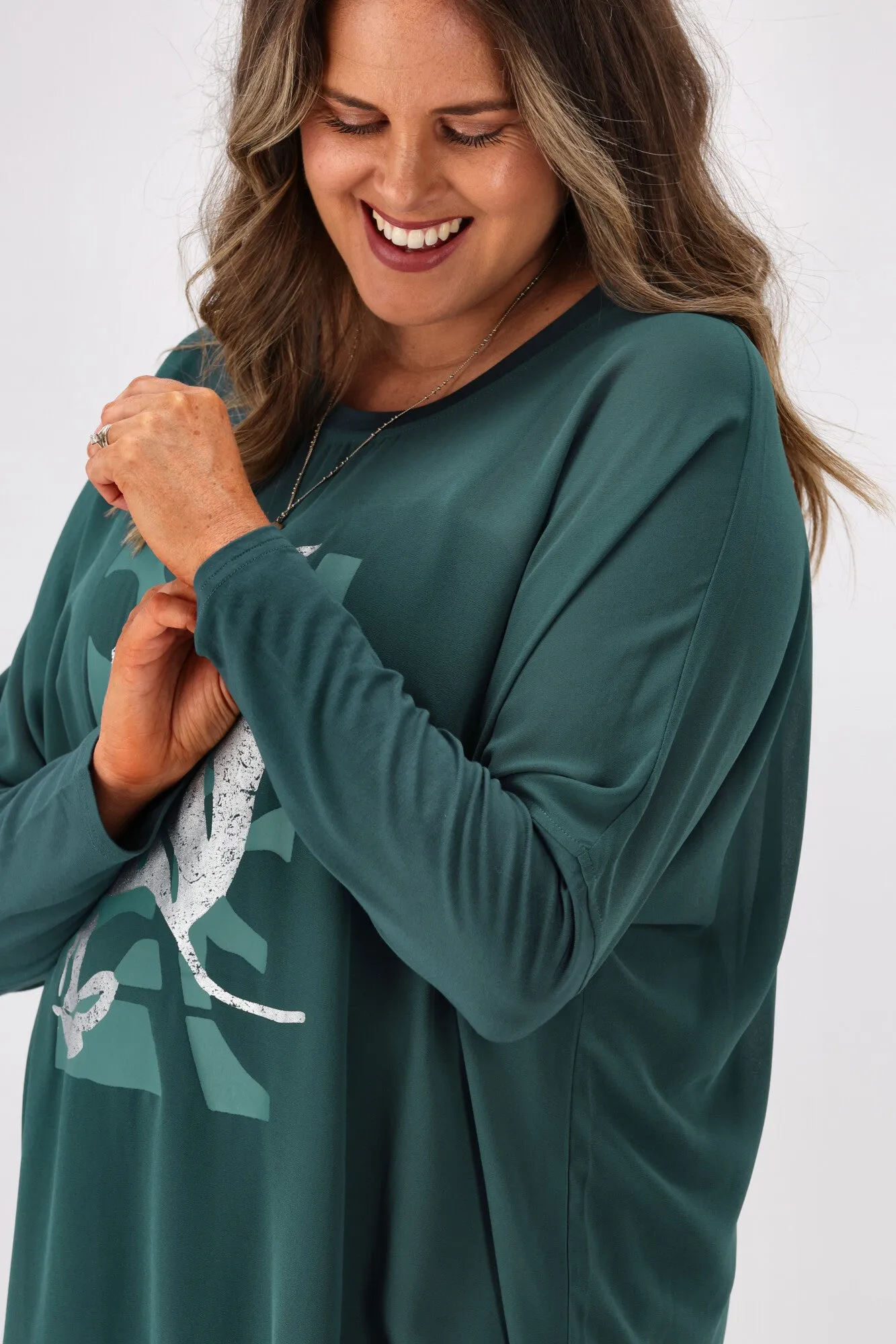 Shine On Label Kateri Foil Print Top Teal