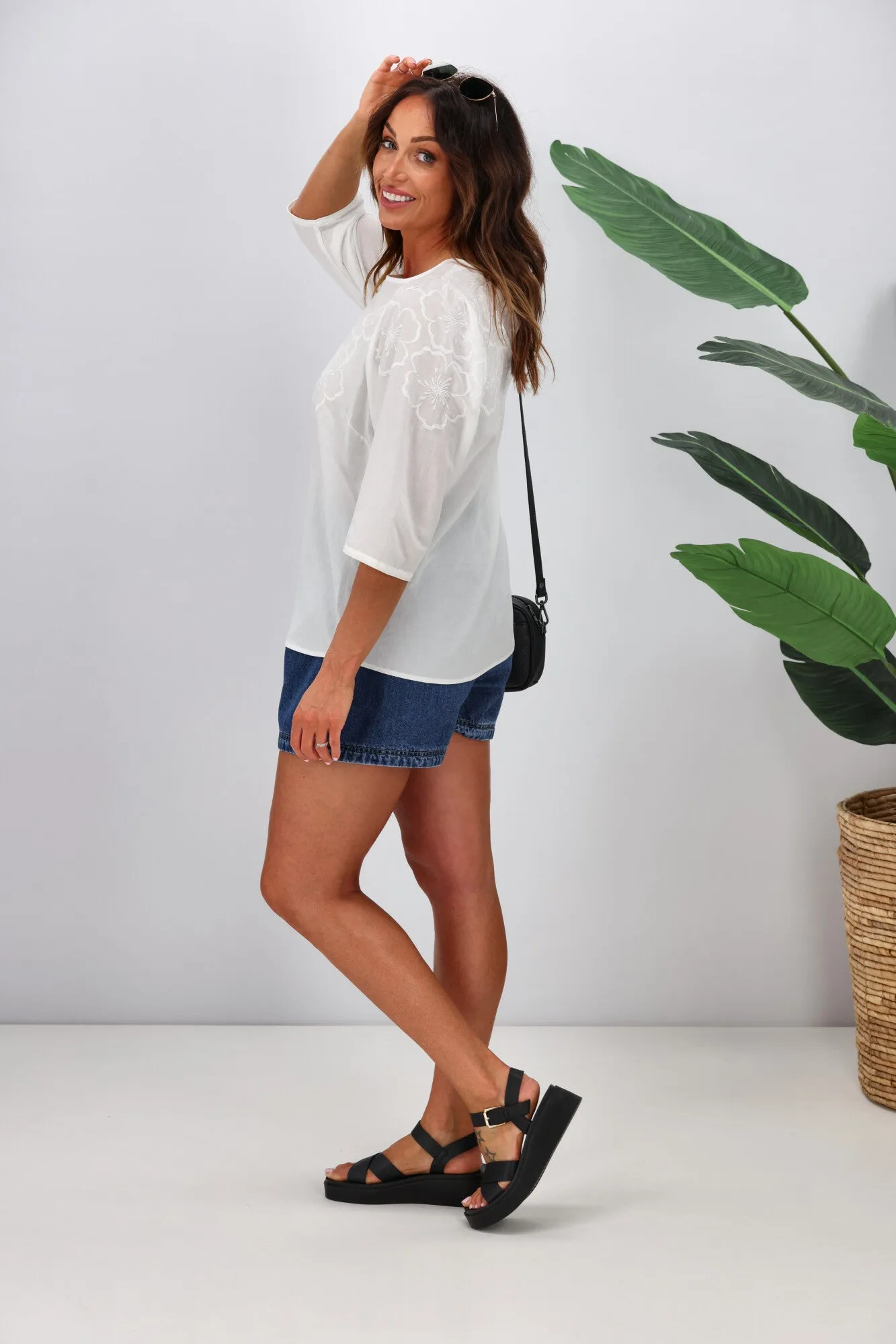 Shine On Label Lana Embroidered Top White