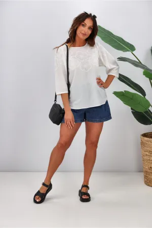 Shine On Label Lana Embroidered Top White