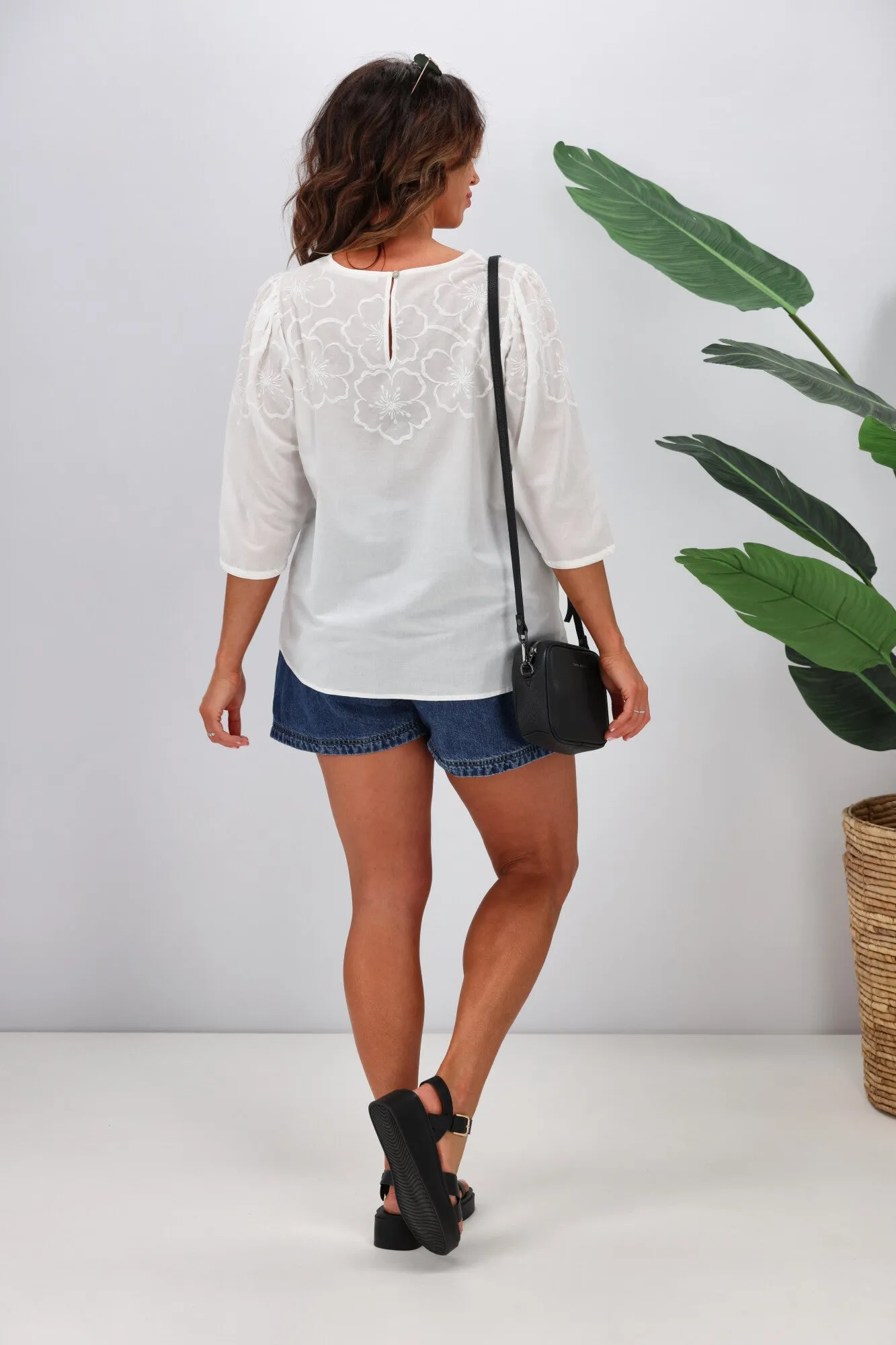 Shine On Label Lana Embroidered Top White