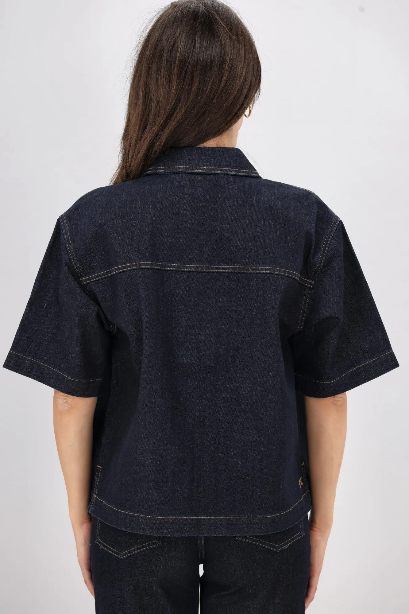 Shine On Label Nolan Short Sleeve Denim Shacket Indigo
