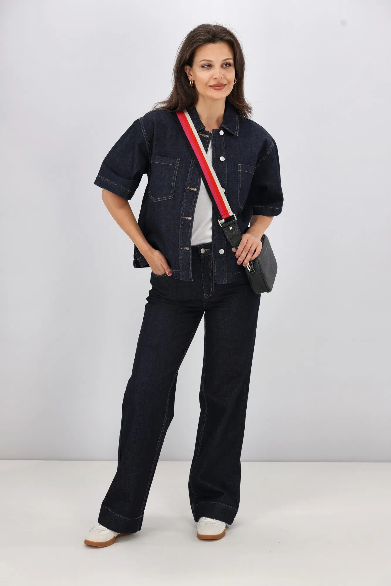 Shine On Label Nolan Short Sleeve Denim Shacket Indigo