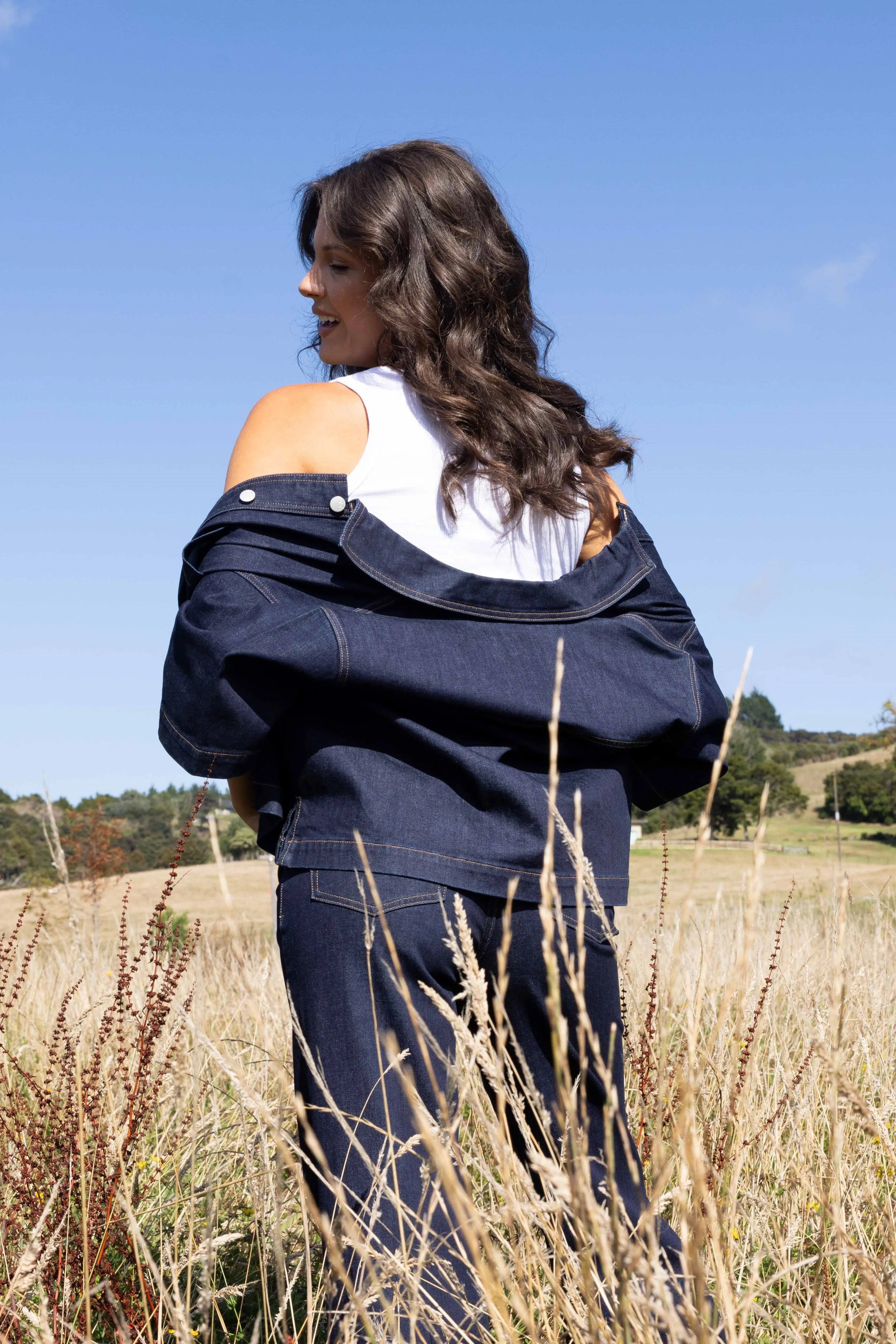 Shine On Label Nolan Short Sleeve Denim Shacket Indigo