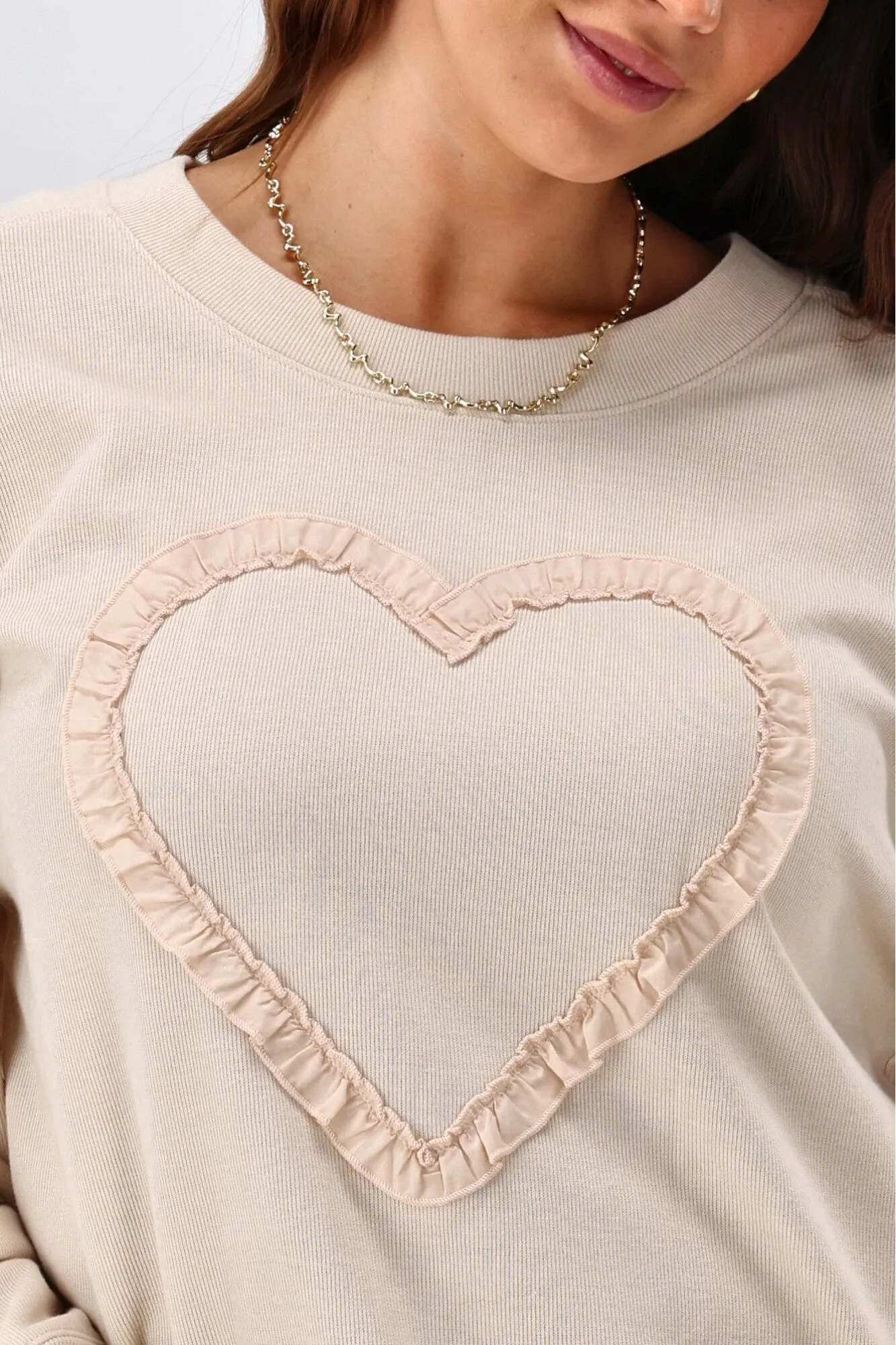 Shine On Label Riley Frill Heart Crew Oat