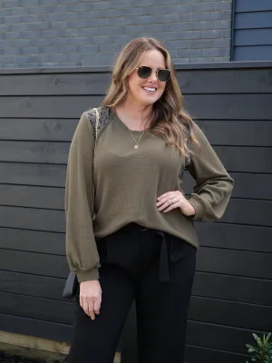 Shine On label Sherryn Print Shoulder Top Olive