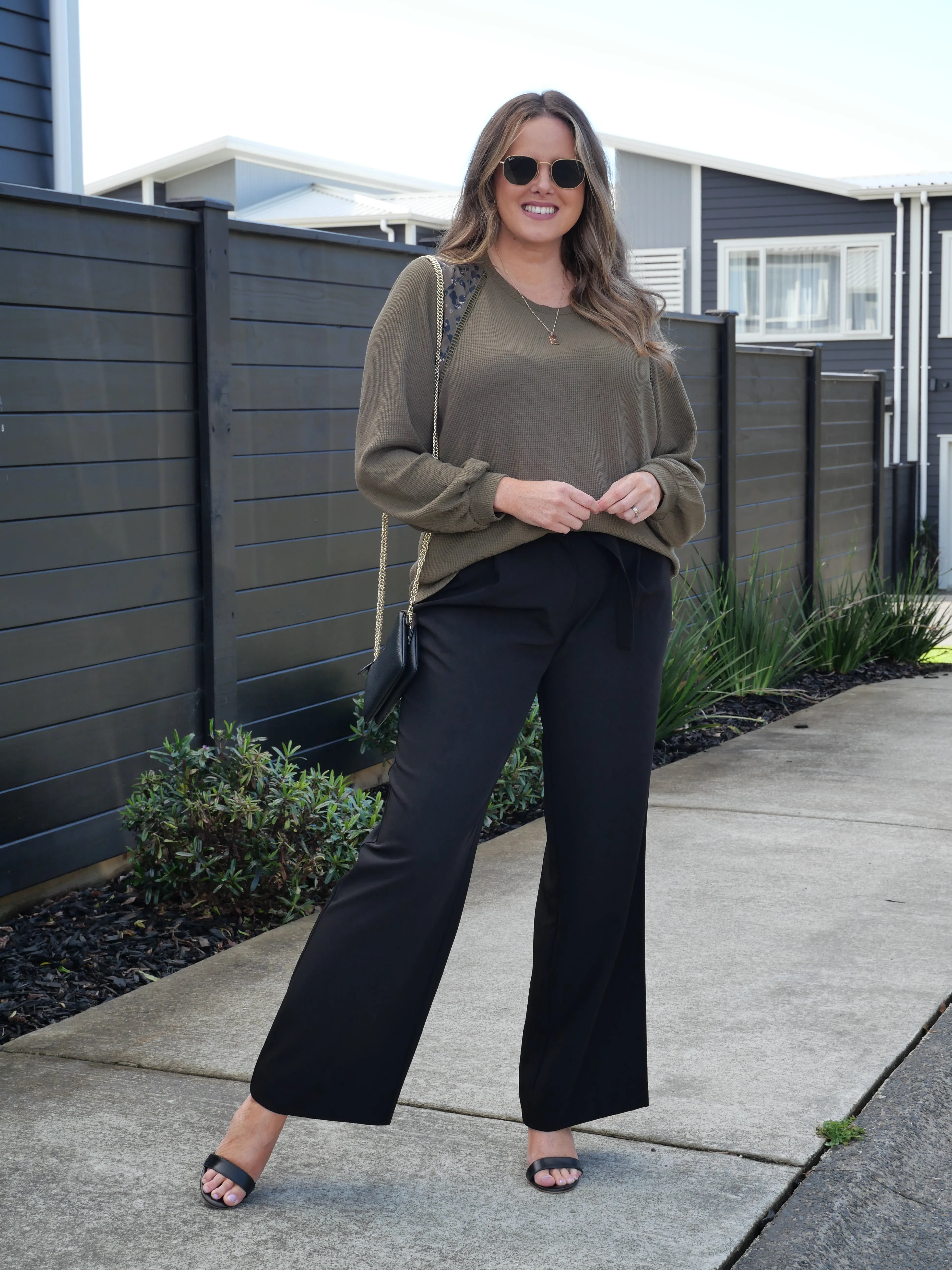 Shine On label Sherryn Print Shoulder Top Olive