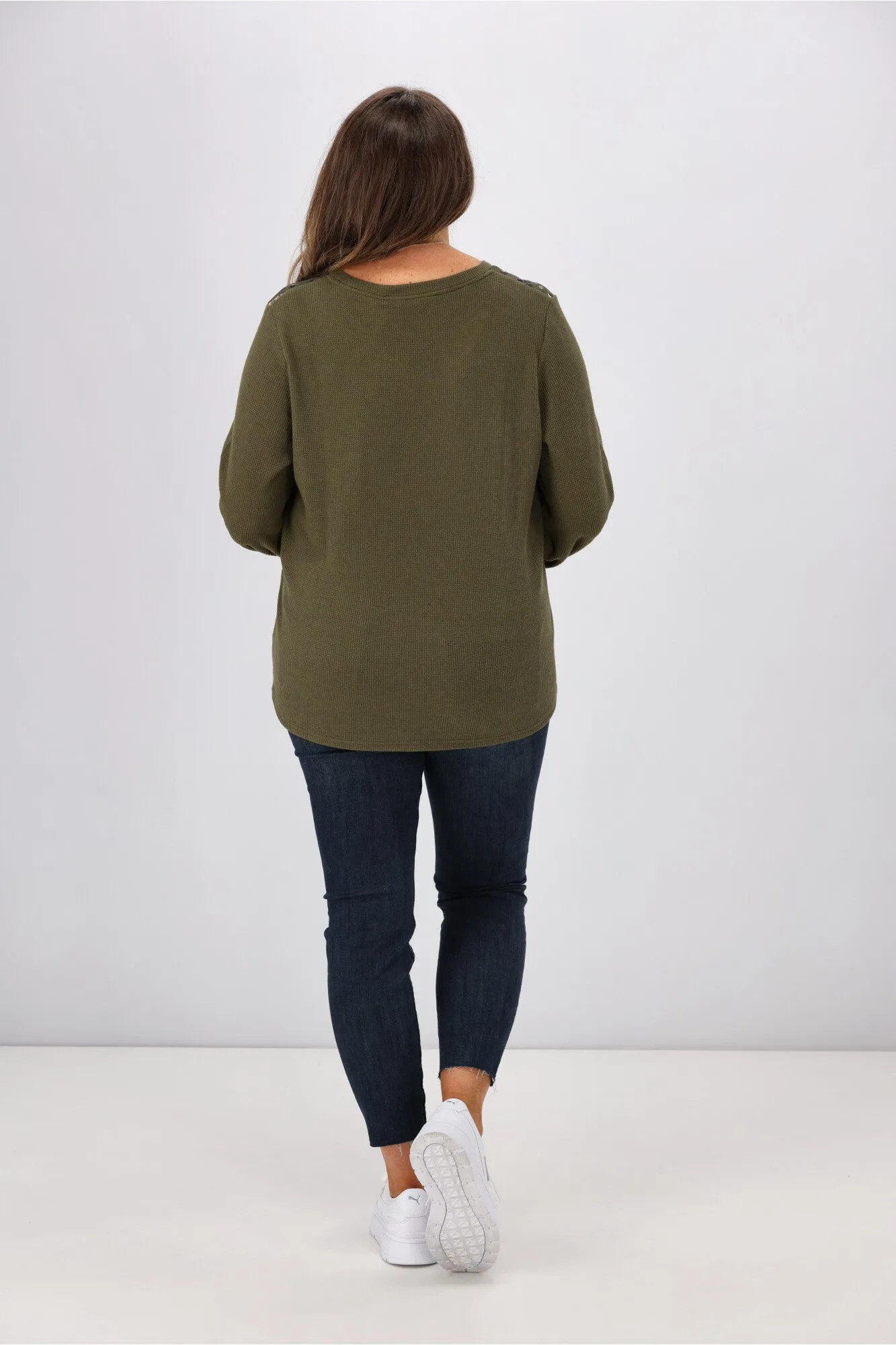 Shine On label Sherryn Print Shoulder Top Olive