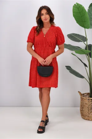 Shine On Label Tatiana Cross Over Tier Check Dress Red